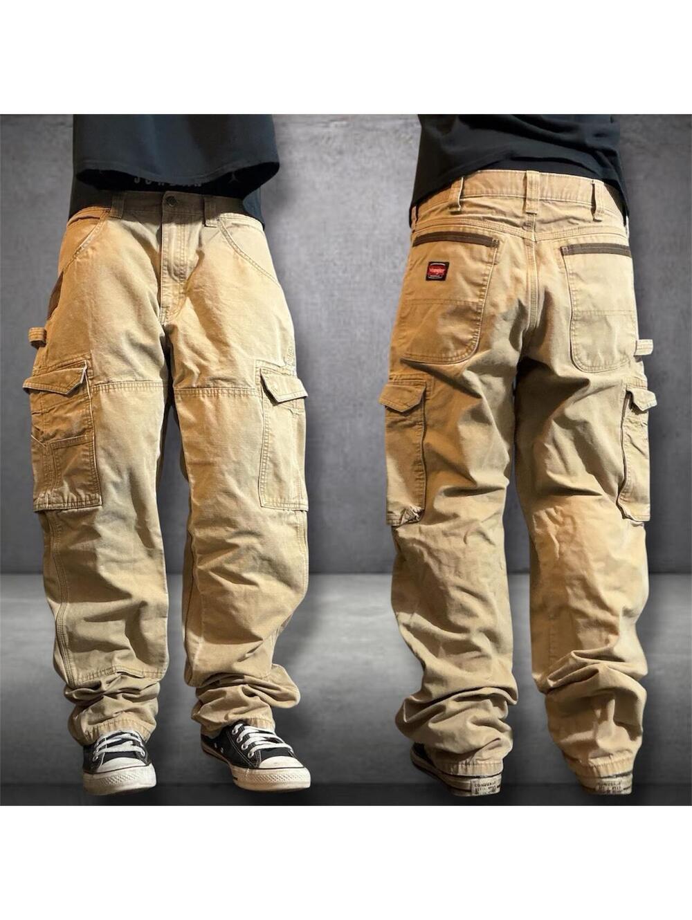 Y2K faded grunge tan distressed wrangler carpenter jeans with brown accents